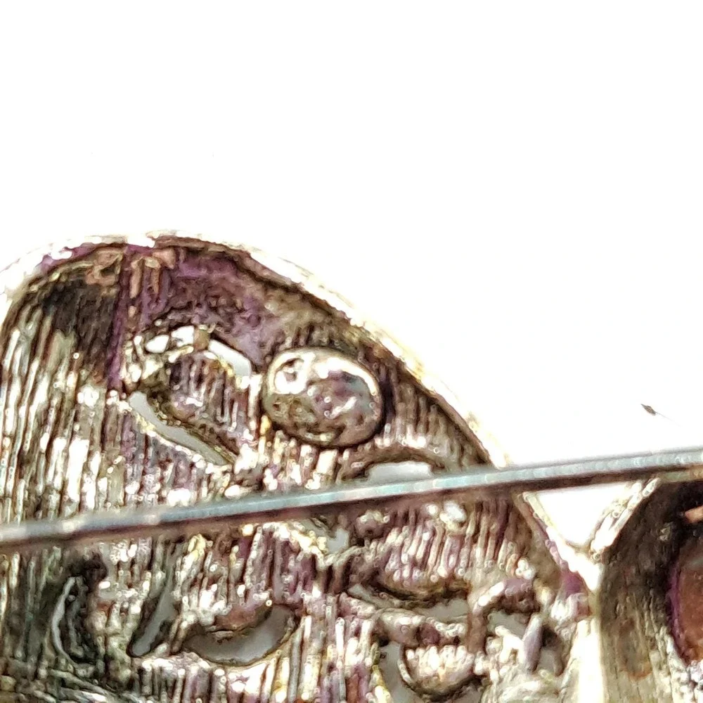 Vintage‎ Silver Tone Bow Brooch Marcasite Style Rhinestone Filigree Pin 2.5